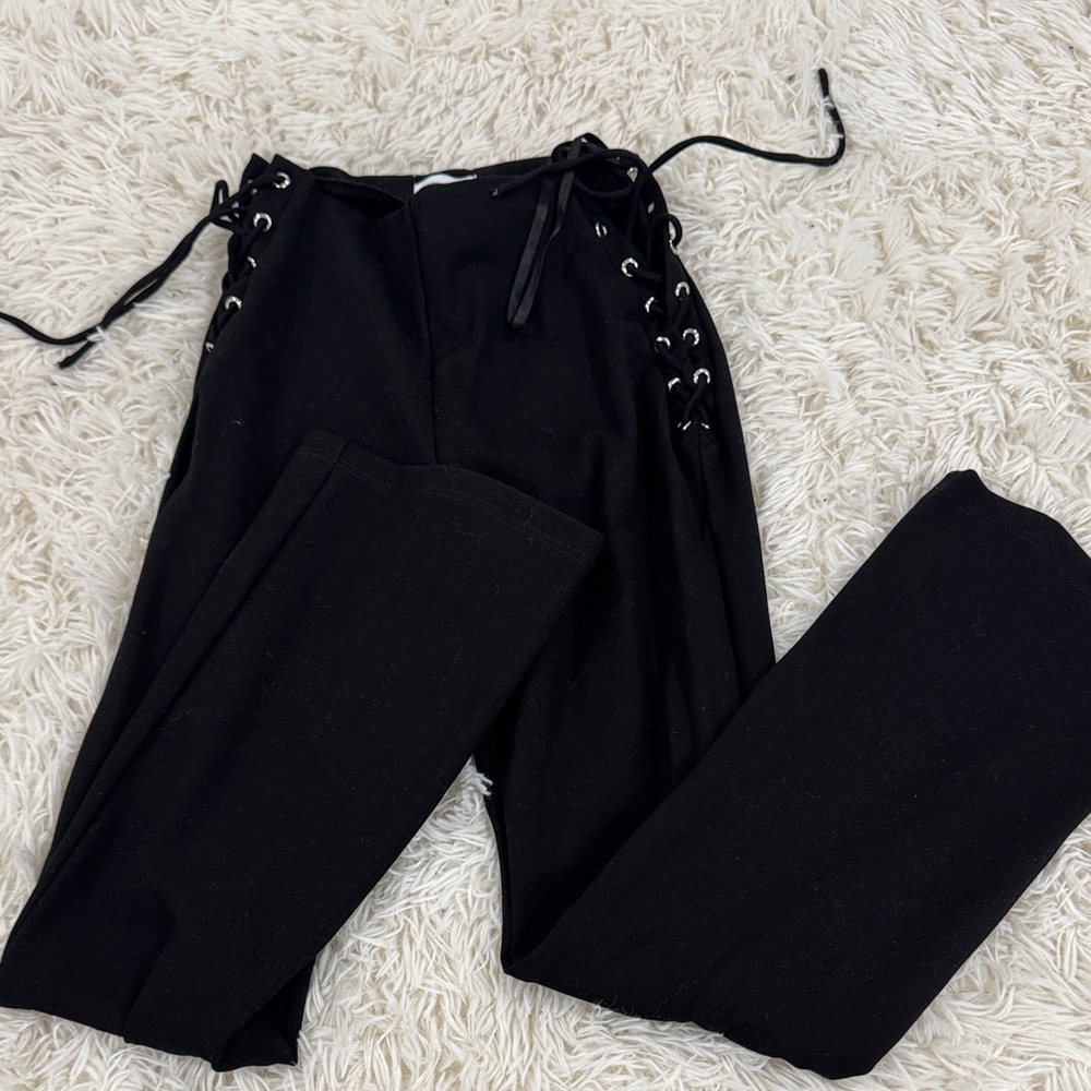 superdown Black Lace-Up Flare Pants